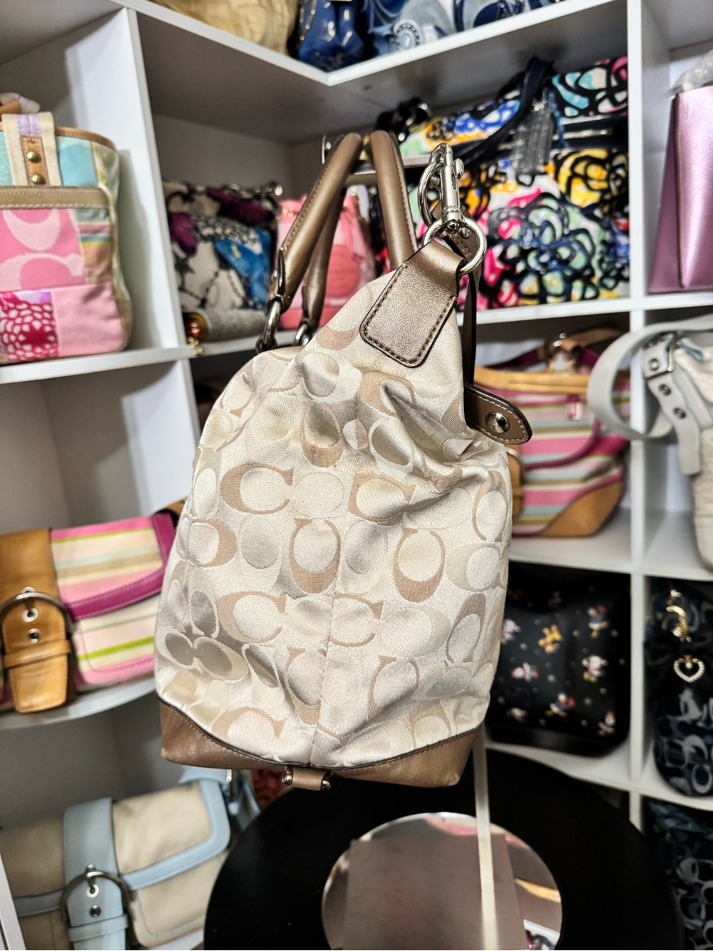 Coach Ashley Bronze & Tan Signature Satchel - Picture 5 of 11